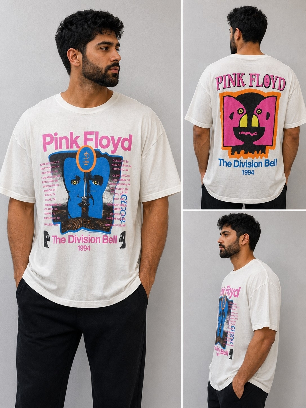 Pink Floyd The Division Bell 1994 Tour Tee - White with Pink & Blue Graphics